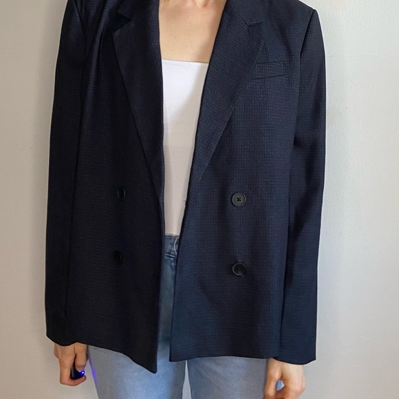 Dynamite Dark Navy Blue Checker Double Breasted Blazer - Picture 3 of 12